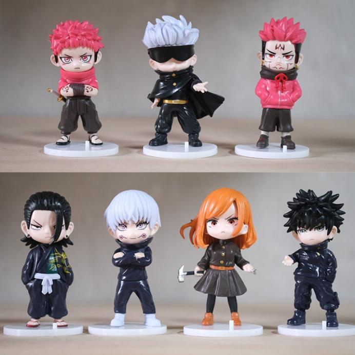 Q Version 7Pcs Detachable Head Jujutsu Kaisen Yuji Gojo Sukuna Geto Inumaki Nobara Megumi PVC Figure Model Desktop Ornament Toy