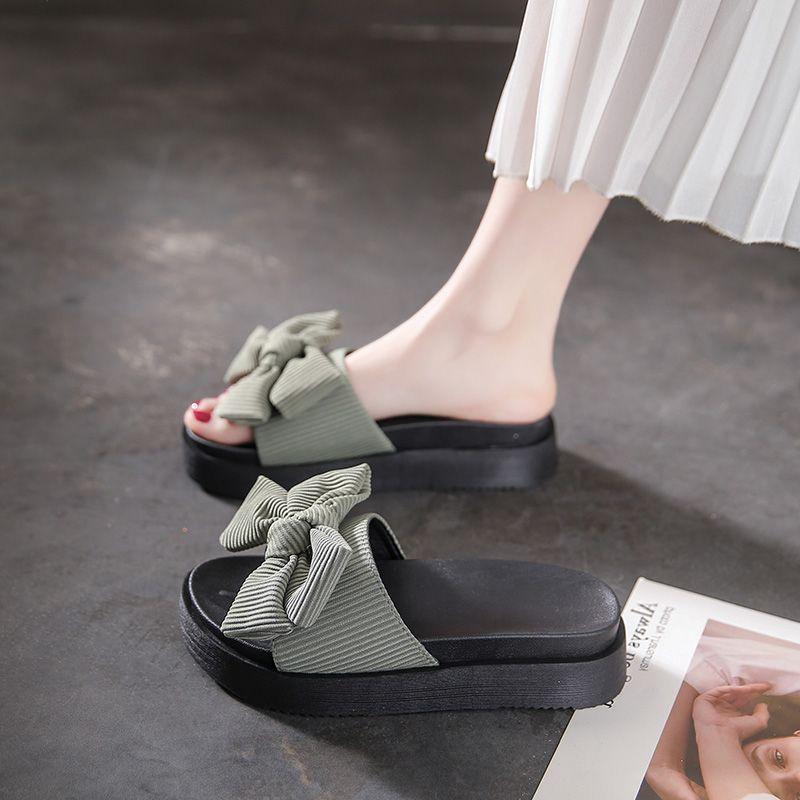 Slippers Women's Summer Outer Wear Ins Trendy New Bow Thick-bottomed Muffin One-word Drag Versatile Beach Sandals
