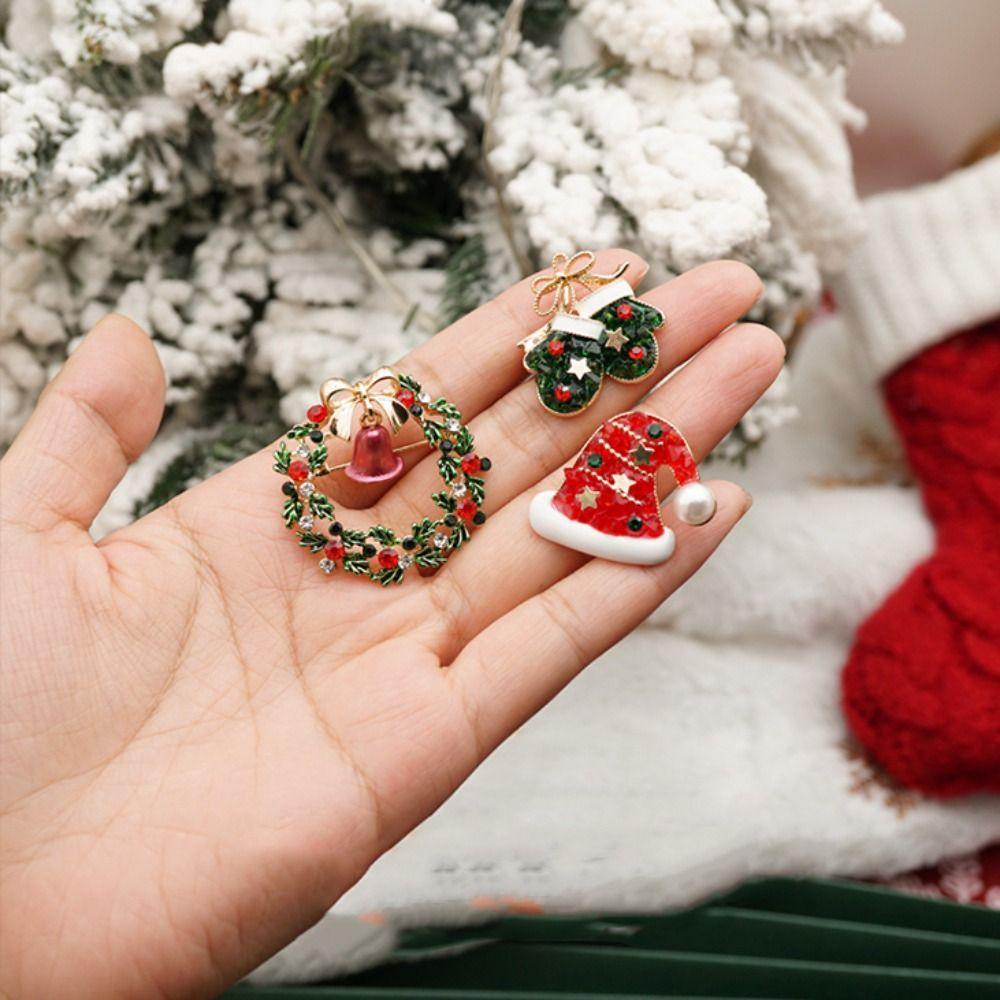 Reindeer Enamel Rhinestone Brooches Korean Style Christmas Tree Brooch Cute Christmas Brooch  Women