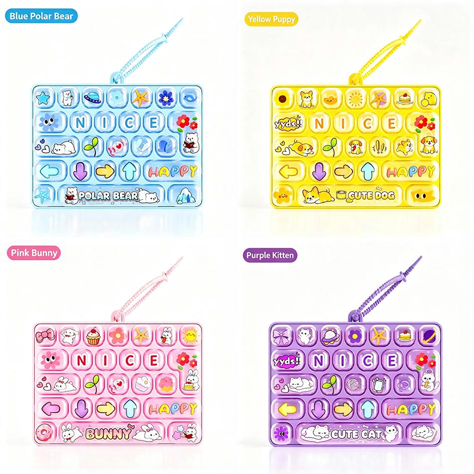 Candy Color 26 Key Fidget Keyboard Keychain Cartoon Animal Stress Relief Keycap Clicker Hand Relax Toy Bag Pendant Party Favor