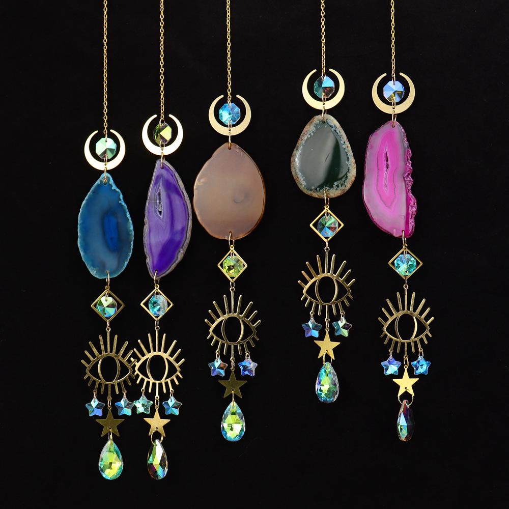 

Sun Catcher Natural Agate Slice Pendant with Prism Ball Decoration T48