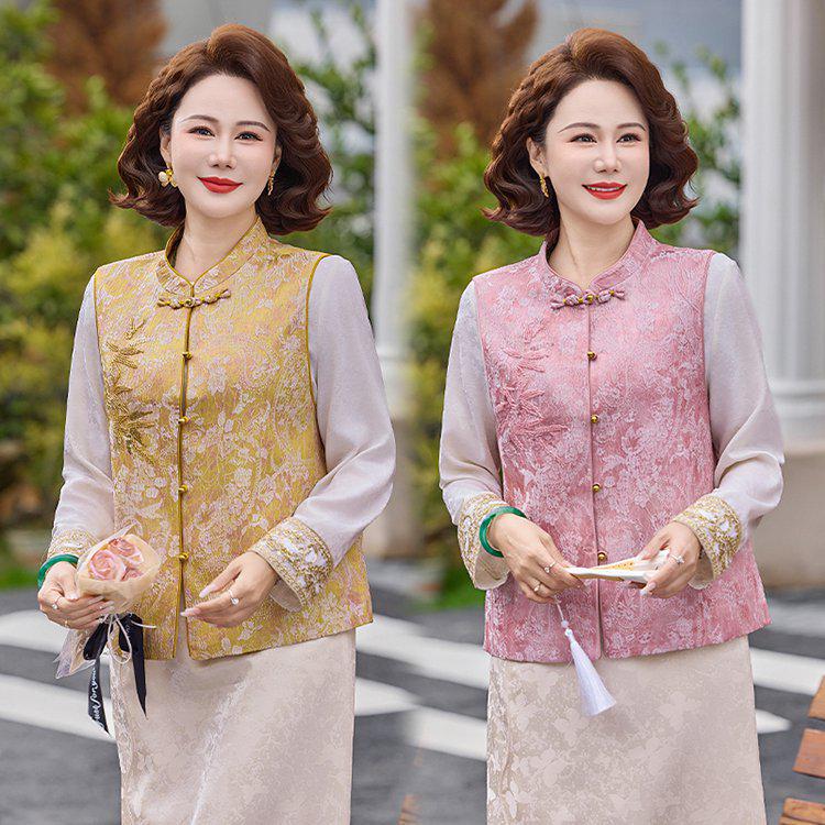 Spring Floral Vest - Mid-aged & Elderly Women s Chinese Style Casual Outerwear 3XL