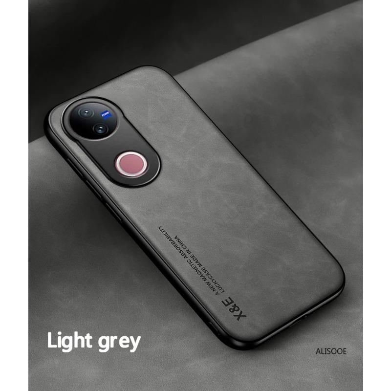 For Vivo V50 5G PU Leather Car Magnetic Holder Silicone Back Cover For VIVO V50 5G Built-in Iron Protection Phone Case