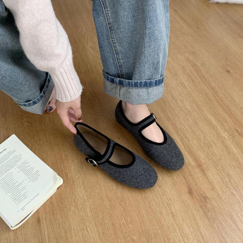 Retro flat-bottomed suede Mary Jane single shoes fairy shoes 2025 new spring, autumn and winter red gentle evening shoes