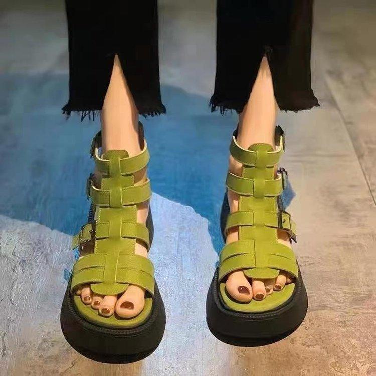 Sandals women's new summer fashion retro versatile woven belt buckle muffin thick-soled non-slip Roman shoes