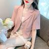 Spring Summer Office Lady New Solid Fashion Turn-down Collar Unique Short Sleeve Chiffon Cardigan Top All-match