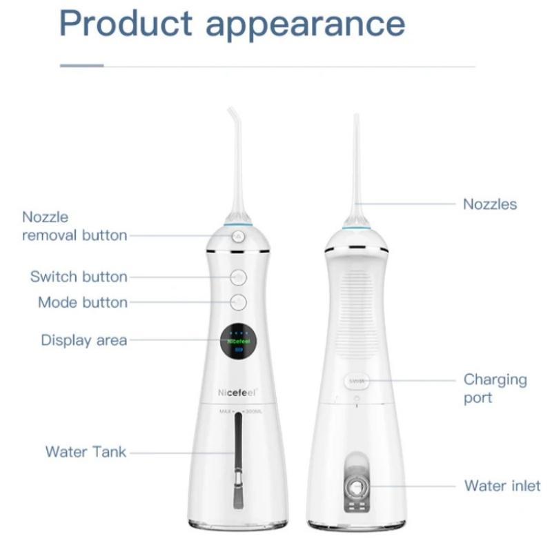 Oral Irrigator Dental Water Flosser LED Display Screen Waterproof  Dental Water Jet Floss 300ML Water Tank 6 Modes 5 Nozzles