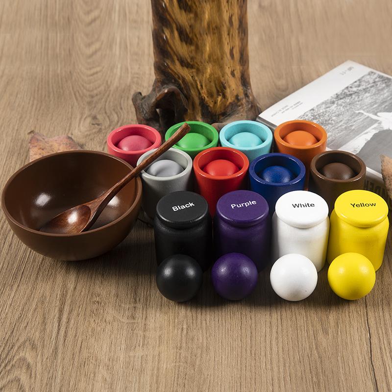 Children's New Puzzle Fun 12 Color Ball And Cup Color Classification Wooden Toy Clip Beads Color Cognitive Matching