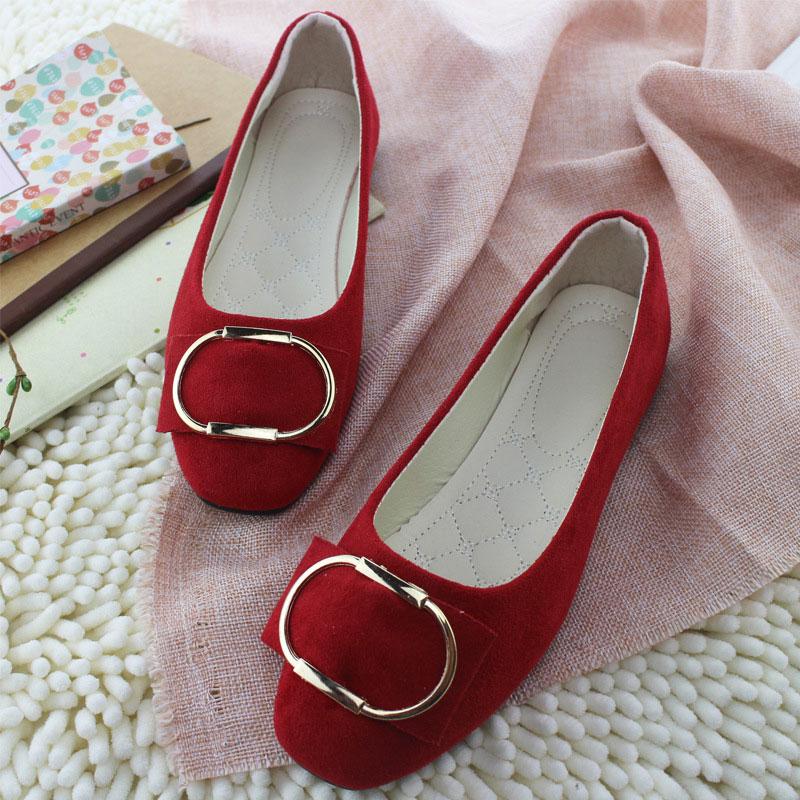 Nieuwe Mode Vierkante Neus Flock Dames Flats Lage Mond Instapper Lente Herfst Damesschoenen Metalen Ring Enkele Schoenen Vrouw WSH2443