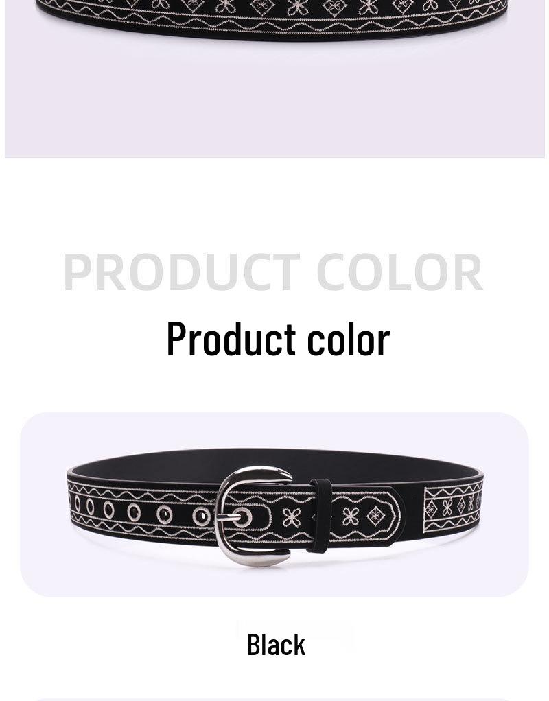 Chic American Retro Embroidered Women's Western Leather Belt - Fashionable, Versatile, and Perfect with Jeans.