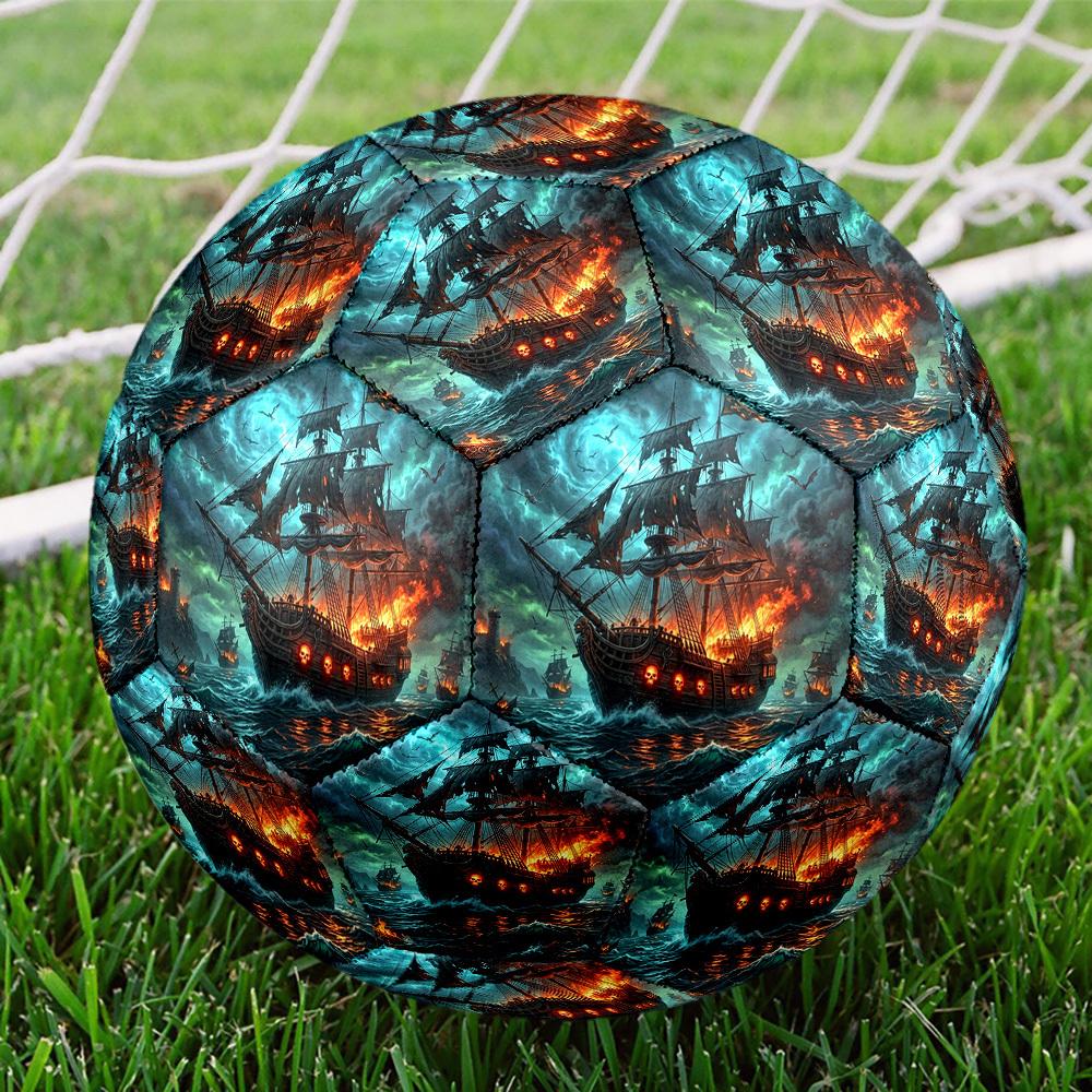 1pc Pirate Ship Storm Theme Soccer Ball Football, Size 5, Lightweight PVC, Outdoor Training Soccer Ball,Sports Gift T61413