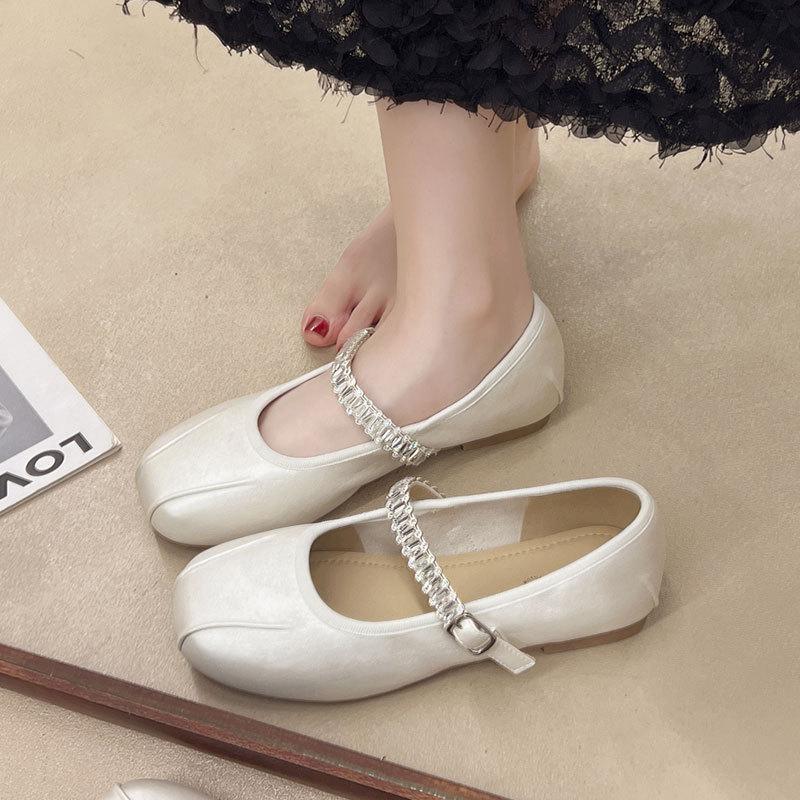 French Great-looking Flat-soled Silver Single Shoes Women's New Summer Skirt Mary Jane Shoes Ballet Evening Shoes