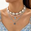 Boho Multilayer Shell Starfish Pendant Necklace for Women Imitation Pearl Conch Layered Chain Choker Girls Beach Party Jewelry