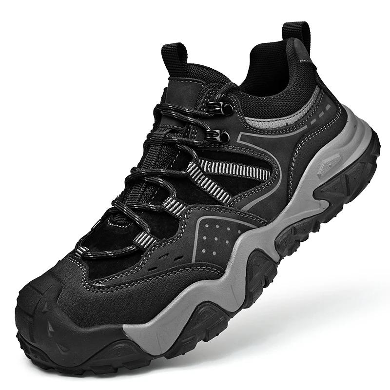 Men Shoes High Quality Cowhide Casual Shoe Outdoor Non-slip Hiking Shoes Lace-Up Platform Shoe Thick Sole Sneaker Zapatos Hombre