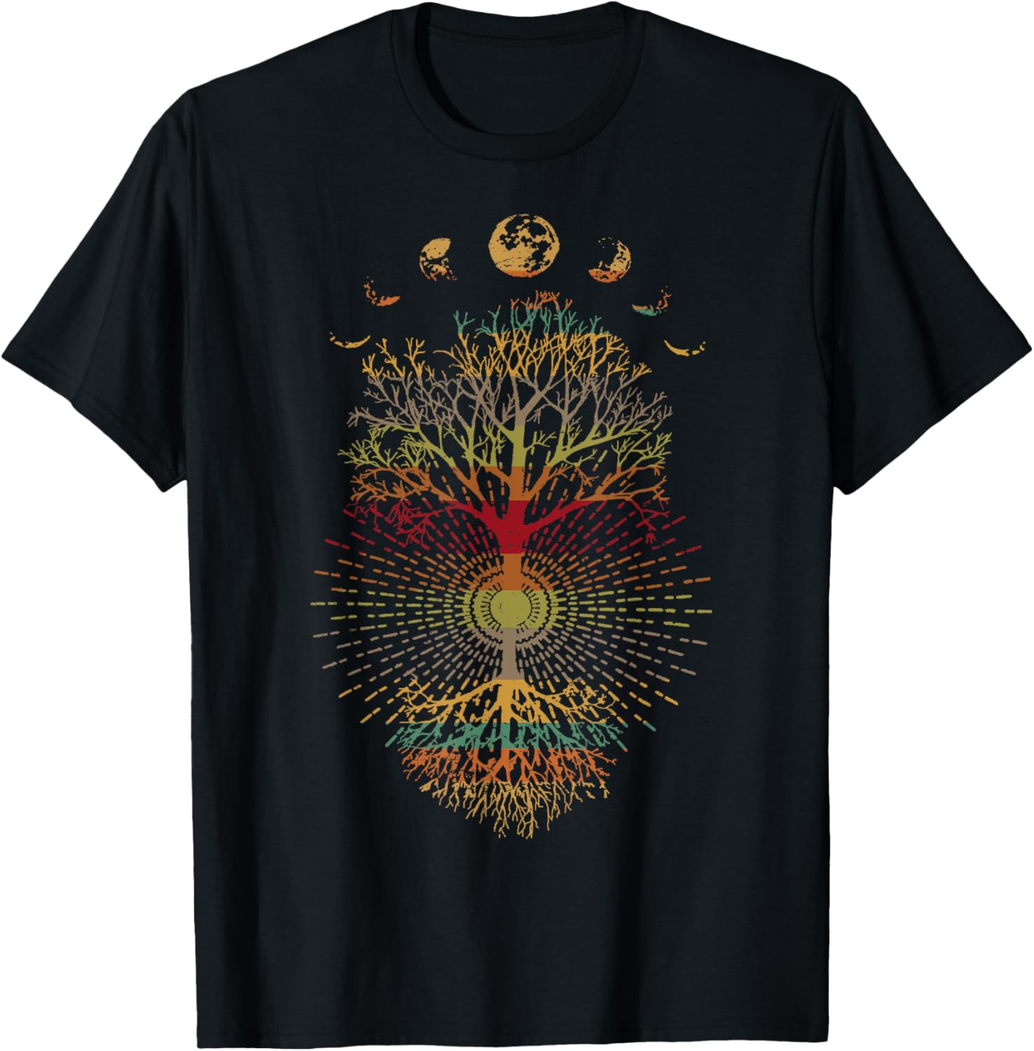Men Women T-shirts Phases of The Moon Retro 60 s 70 s Vibe Tree of Life T-Shirt S разноцветный