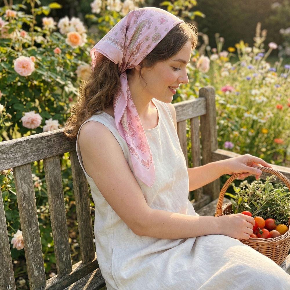 Floral Cotton Linen Print Scarves Cashew Square Handkerchief Simple Small Square Scarf  Outdoor