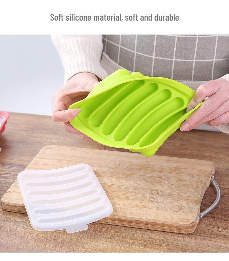 In-Stock Silicone Sausage Mold: DIY Six-Cavity Hot Dog Maker with Lid - Ideal for Baking.