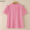ZANZEA Blusa Casual de Mujer con Cuello Redondo, Color Sólido, Manga Corta Suelta