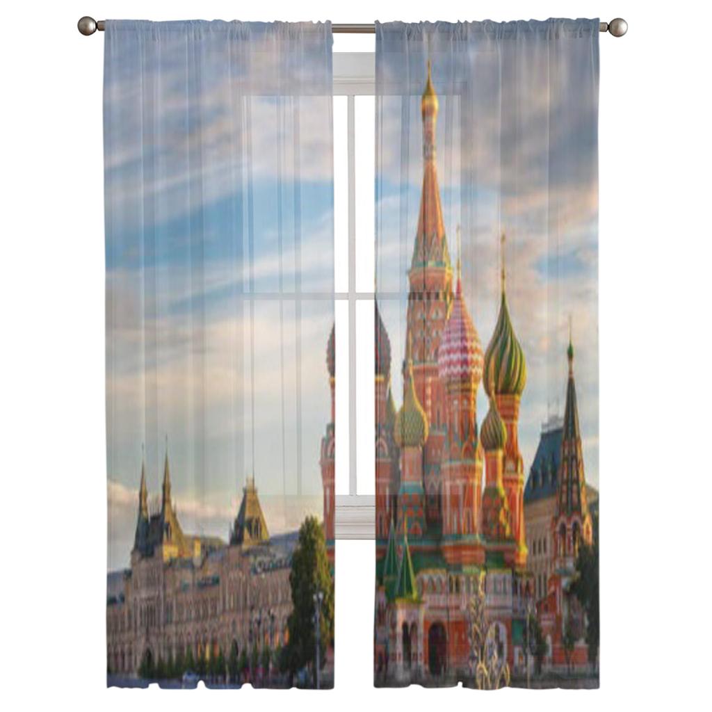 Röda torget Vasilijkatedralen Chiffong Skira Gardiner för Vardagsrum Sovrum Fönstergardin Voiler Tyll Cortinas