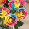 10 Pcs 50cm Rainbow Fake Roses Artificial Flowers Fake Artificial Roses Silk Flowers with Stems for Home Wedding Hotel Office Centerpiece Decor