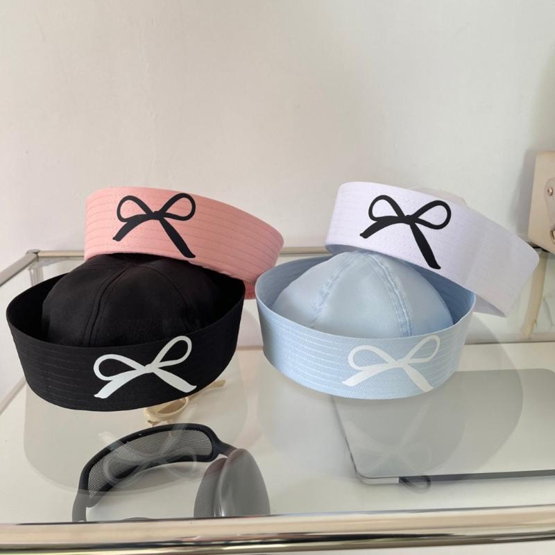 Uniform Beret Hat for Women Breathable Sailor Hat Girl Bowknot Print Domed Hat Subcultures Roleplay Headwear