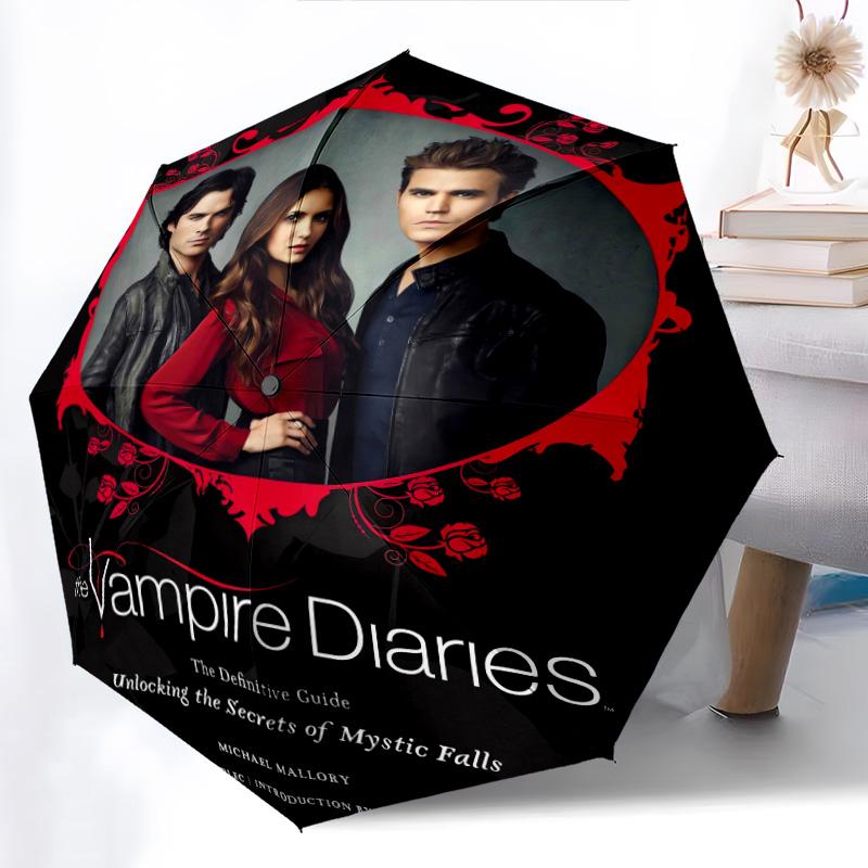 Mystic Falls Secrets Unveiled Folding Umbrella 8 Paraphenoid Bones Suitable for All Seasons Three Folds Sun Umbrella Printing