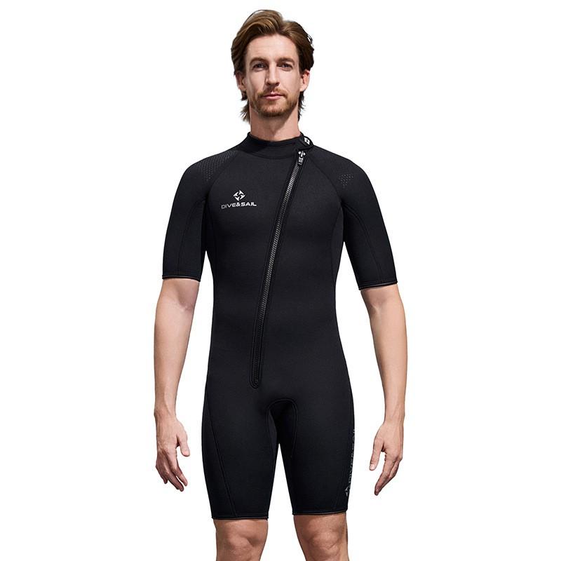 2MM Diving Suit Men's One-piece Short-sleeved Shorts Women's Front Zipper Cold-proof Warm Snorkeling Surfing Wet