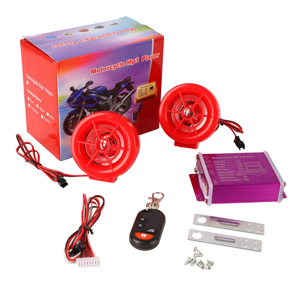 Motorcycle Alarm Sound System with Flashing Light 100Hz to 6KHz MP3 Radio Bluetooth Stereo Speaker for Motorbike