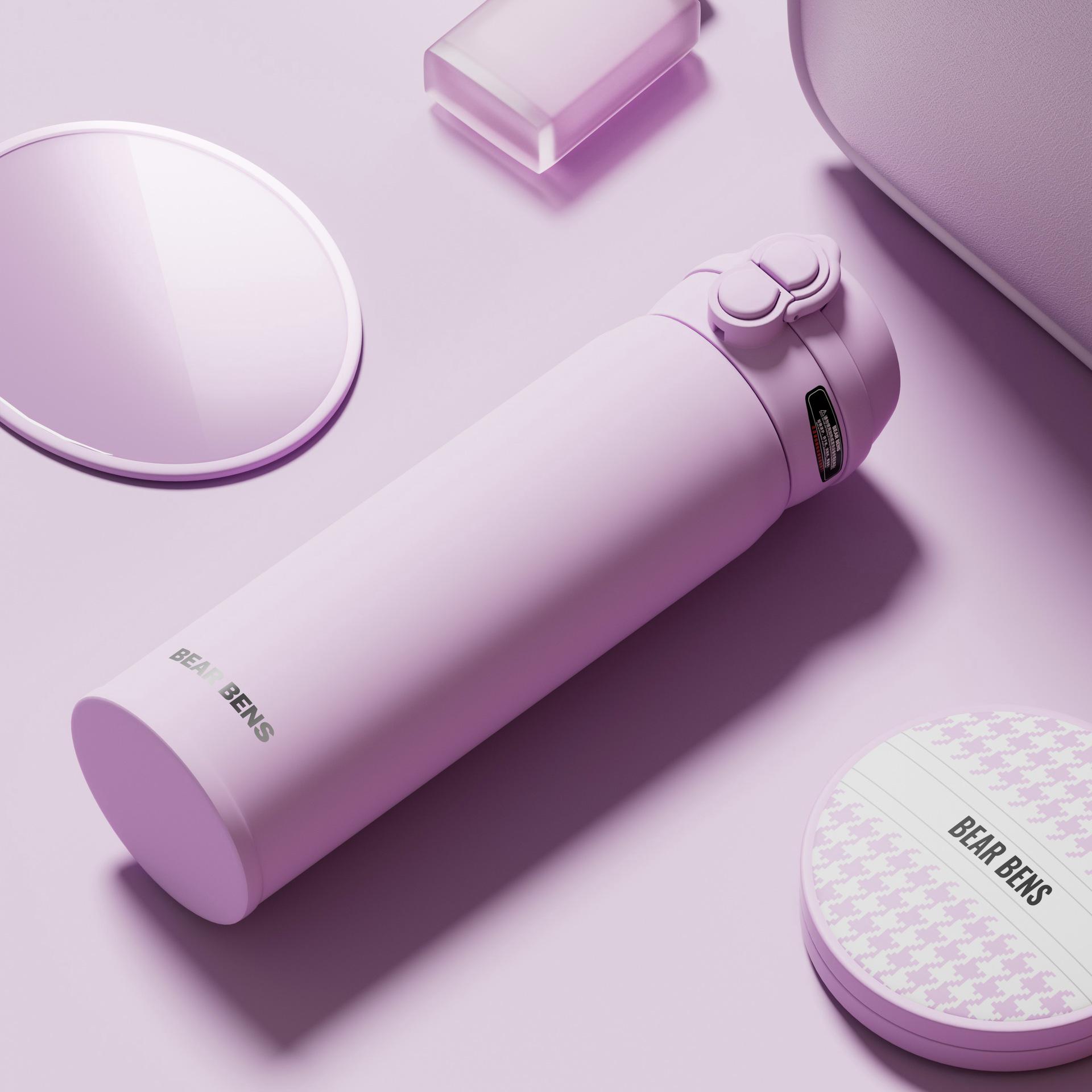 

«Дитяча пляшка для води Kumamoto з нержавіючої сталі з подвійними соломинками та портативною подарунковою коробкою» 480ml рожевий