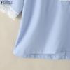 ZANZEA Women Casual Lace Patchwork V-Neck 3/4 Sleeve Blouse