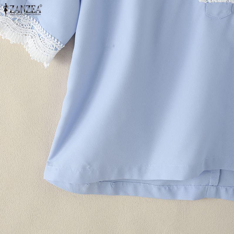 ZANZEA Women Casual Lace Patchwork V-Neck 3/4 Sleeve Blouse