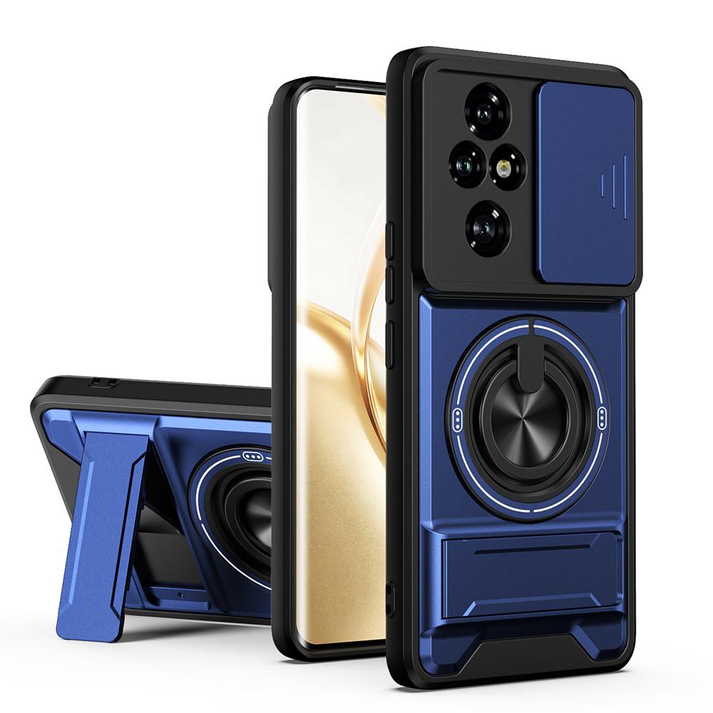 KEYSION Magnetic Phone Case for HONOR 200 Pro 5G Slide Camera Lens Protection Upright Kickstand 360° Ring Shockproof Back Cover