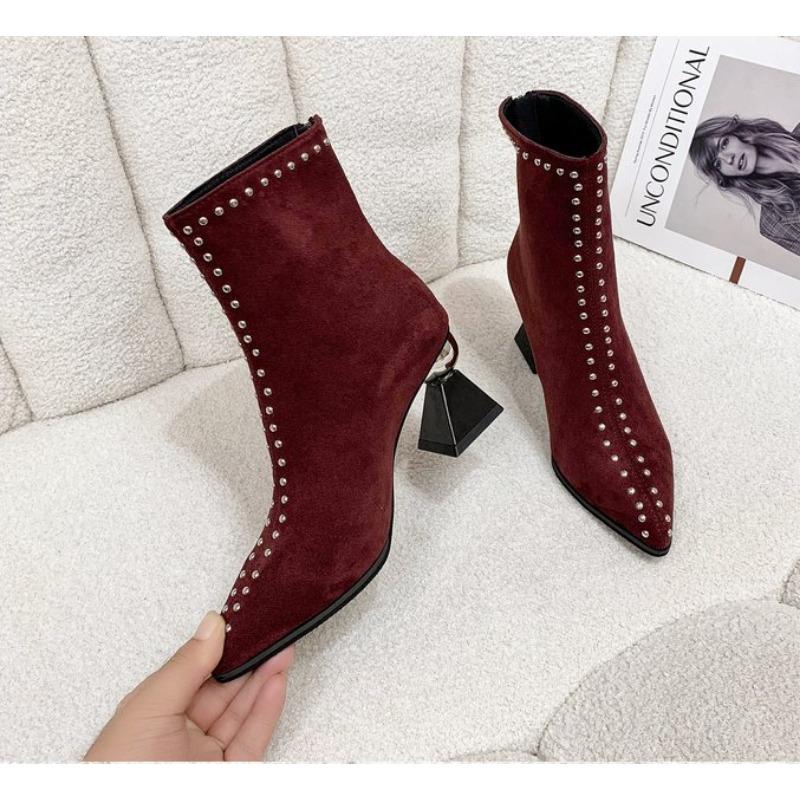 Fashion Women Ankle Boots 2024 Shallow Spring Autumn Winter Pointed Toe Designer Ladies Short Back Zip Sexy Suede High Heels Mom Shoes