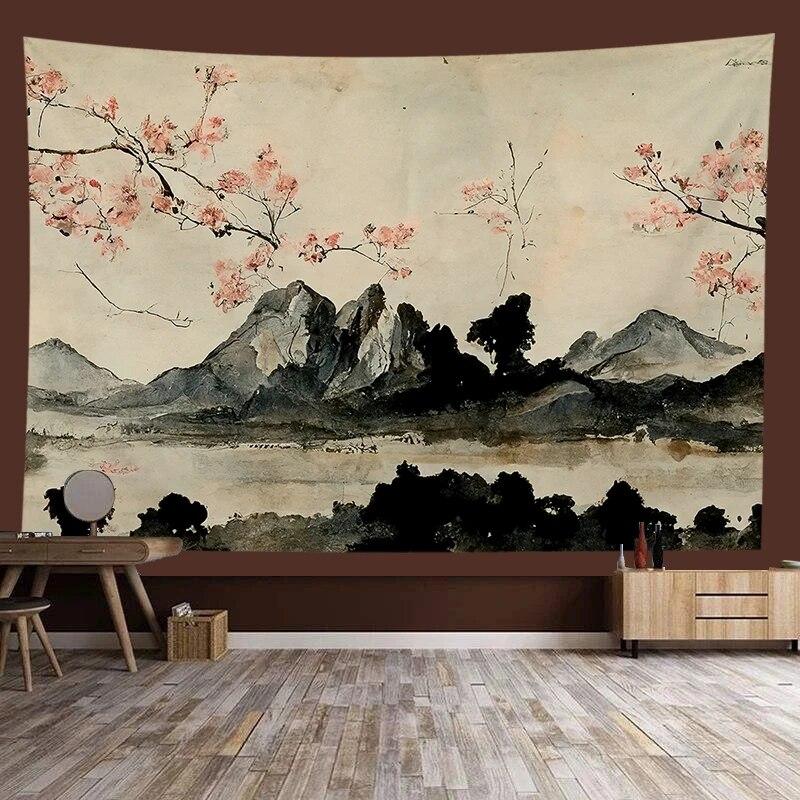 Chinese style landscape painting background tapestry room decoration wall background cloth living room home decoration