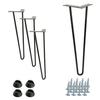 Set of 4 Hairpin Furniture Legs, Height 41 Cm, 2 Rods, Black with Plastic Feet