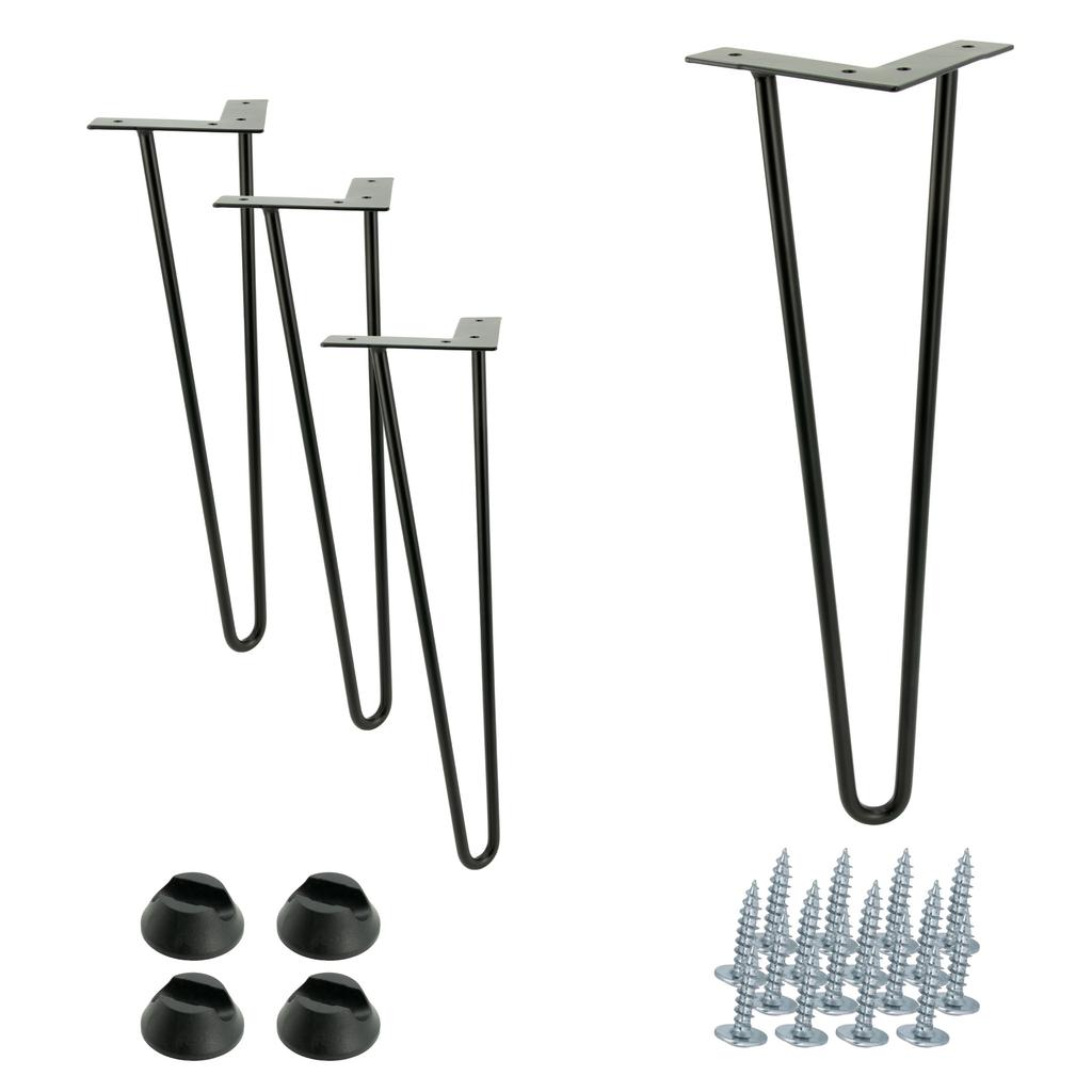 Set of 4 Hairpin furniture legs, height 41 cm, 2 rods, black with plastic feet