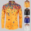 Men Autumn Musical Note Printed Long Sleeve Turndown Collar Shirt Blouse Top