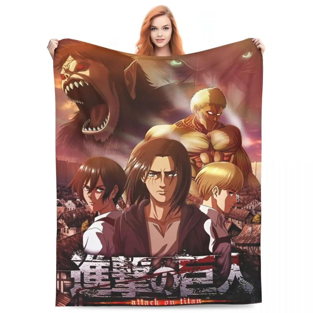 Attack On Titan Anime Manga Fleece Throw Blankets Action Blanket for Bedding Travel Lightweight Thin Bedroom Quilt