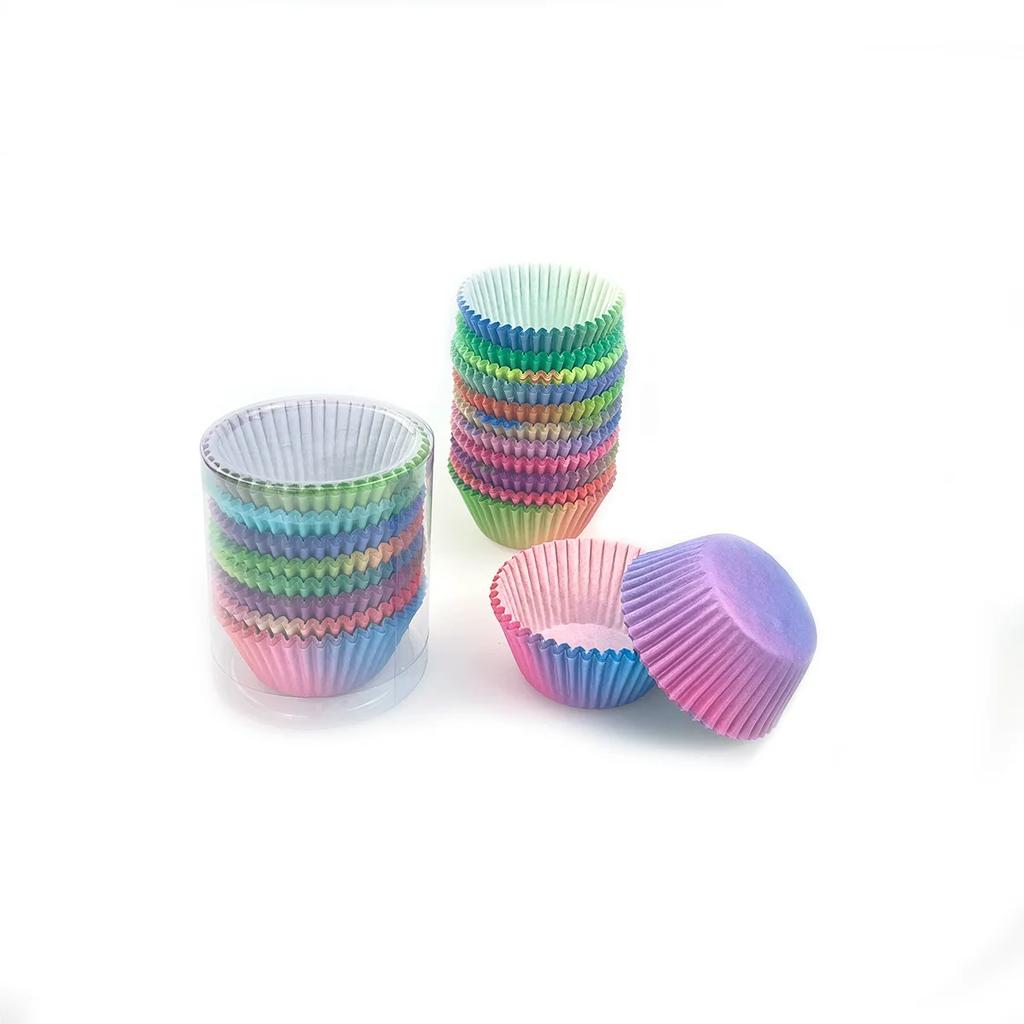 200pcs Gradient Color Cake Paper Tray Disposable High Temperature Resistance Oil Proof Paper Cup Household Kitchen Baking Mold