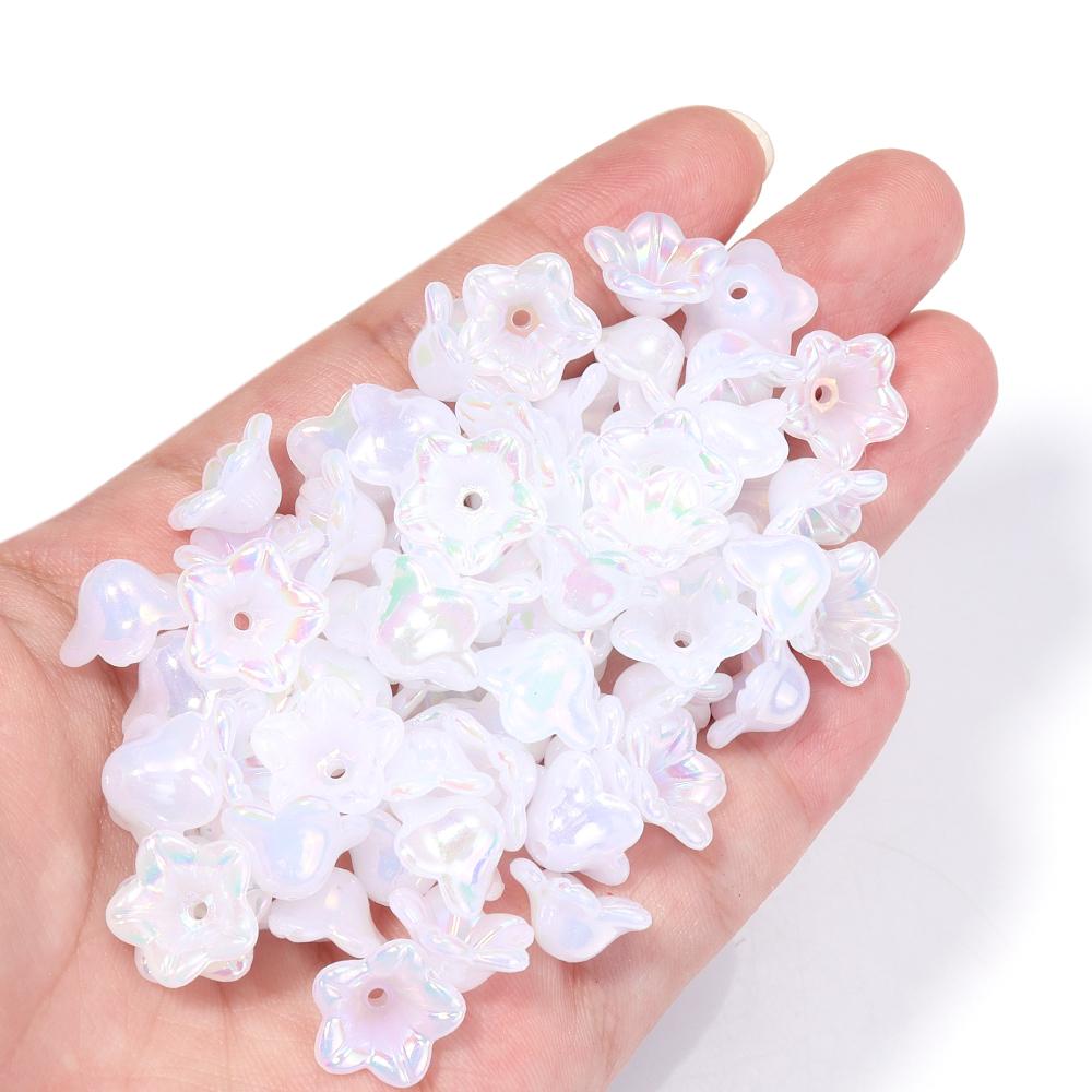 100pcs 6x12mm Flower Acrylic Beads Colorful Bell Orchid Flower Loose Beads For Jewelry Making DIY Bracelets Earrings Accessories