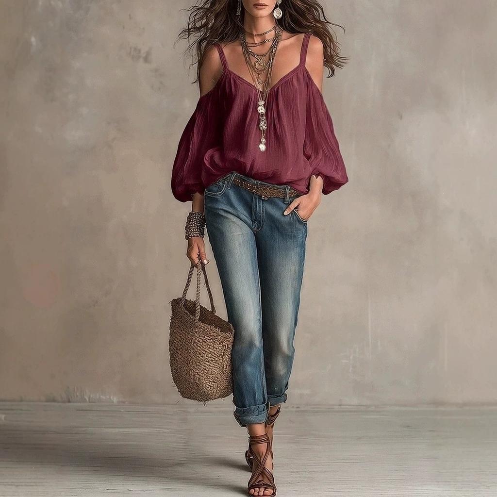 Autumn and winter new European and American women's clothing solid color suspender casual bubble sleeves holiday style top women