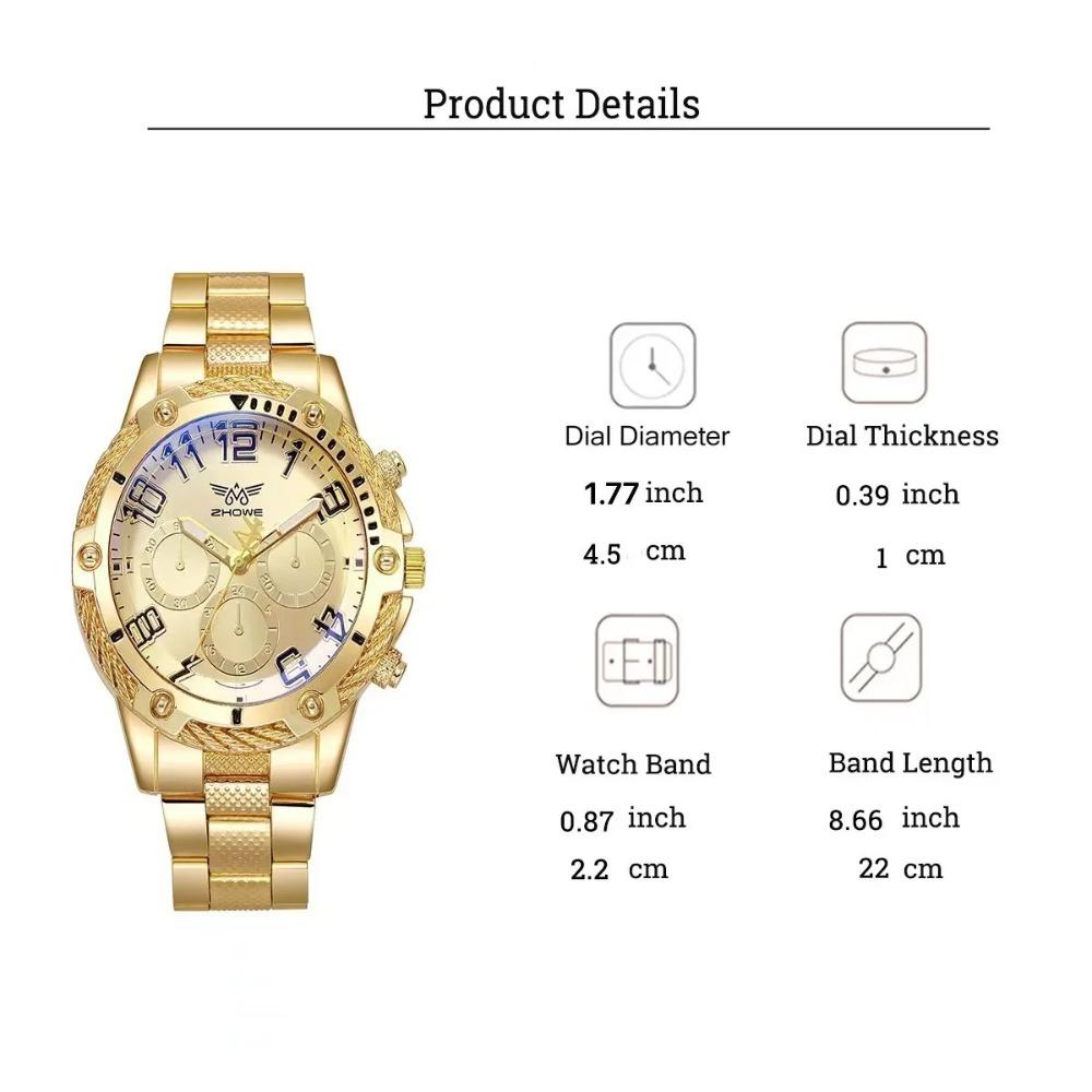 Big Dial Men Quartz Watches Gold Wristwatch Creative Men's Business Watches  Business
