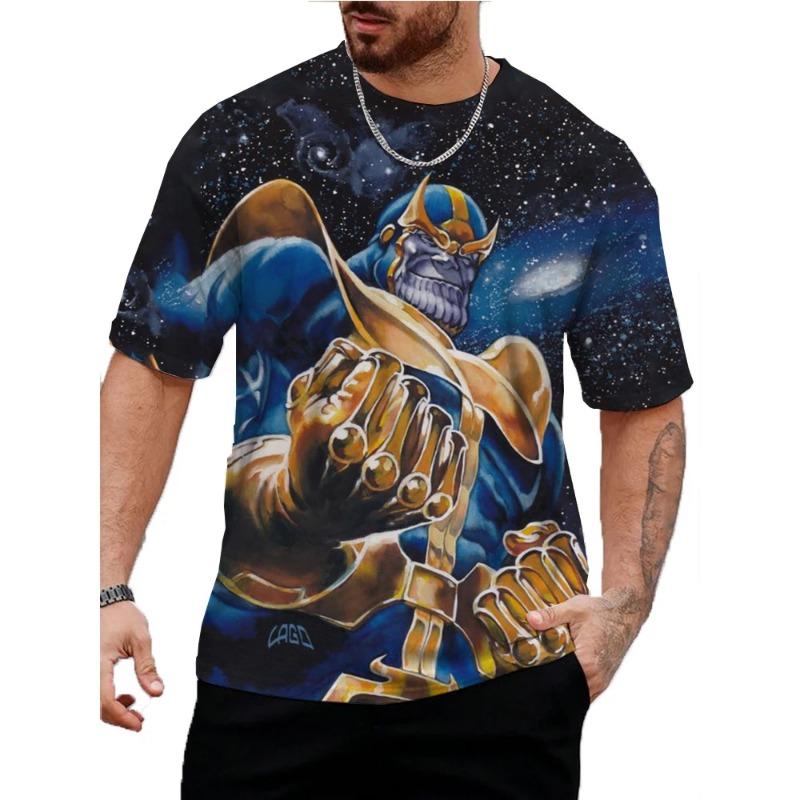 2026 Summer Men s 3D Printed T-shirt Printed with Thanos Pattern Round S