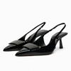 Fashion Luxury Designer Slingback Mules Heels Women Sexy Pointed Toe Patent Leather Thin Heeled Sandals Comfortable Elegant Office Shoes