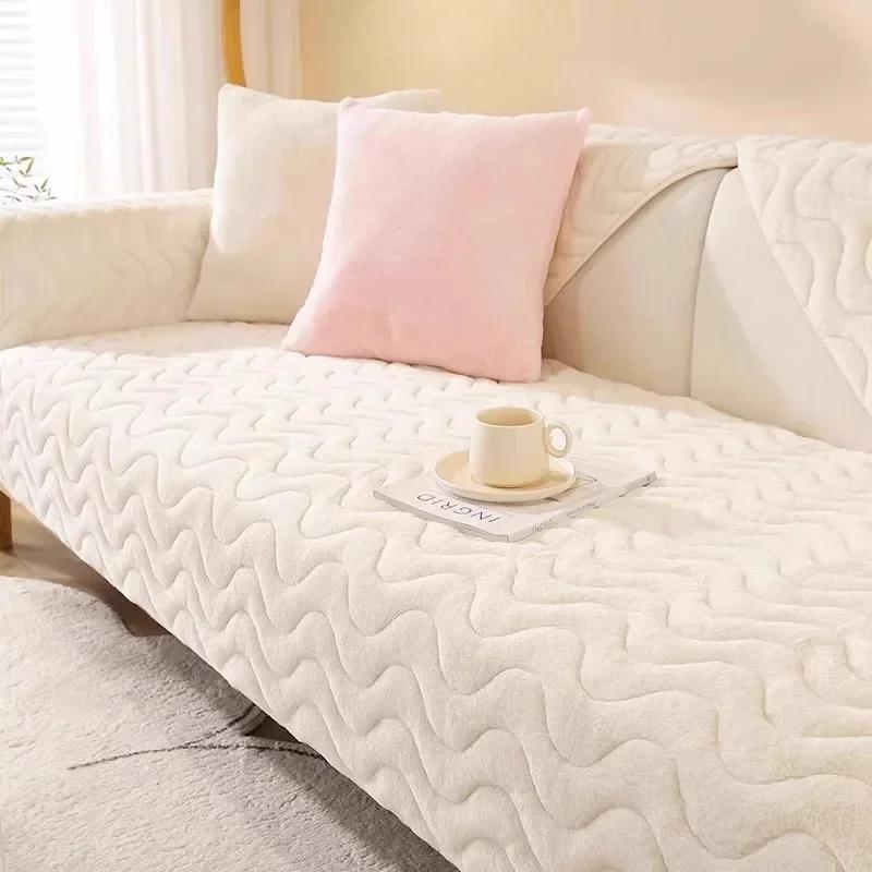 Rabbit Plush Sofa Cushion, Winter Thickened Sofa Cover, New Universal Cushion, Sofa Cover, Cloth Towel, Anti Cat Scratch