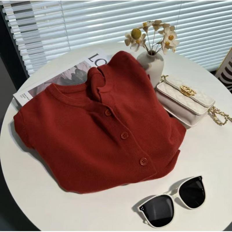 Thin Knitted Cardigan Women's Autumn New Round Neck Loose Short Sweater Jacket Top Women