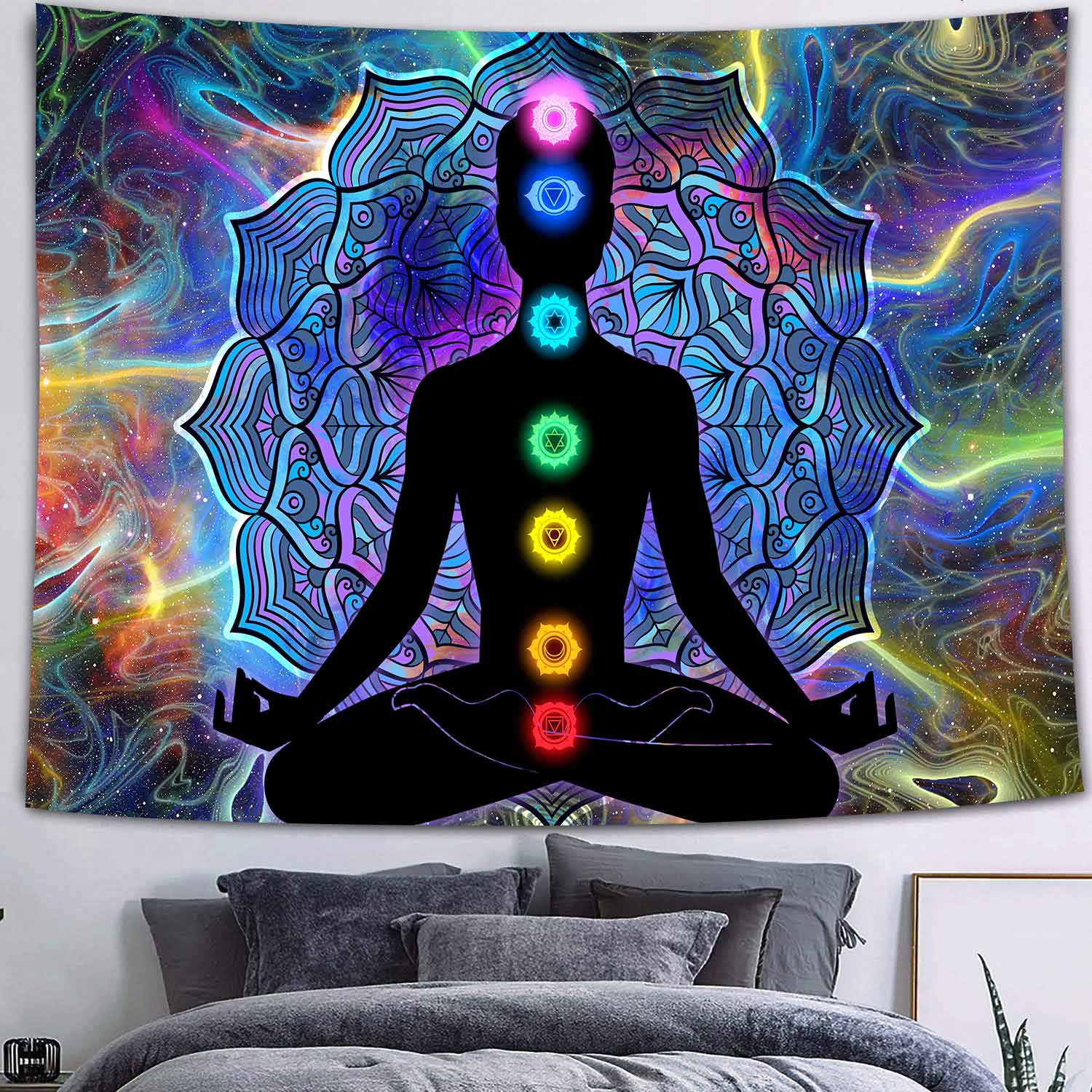 

Simsant семь чакр гобелен индийский гобелен чакры настенный египетские боги Анубис скульптура украшение для медитации 230X180CM