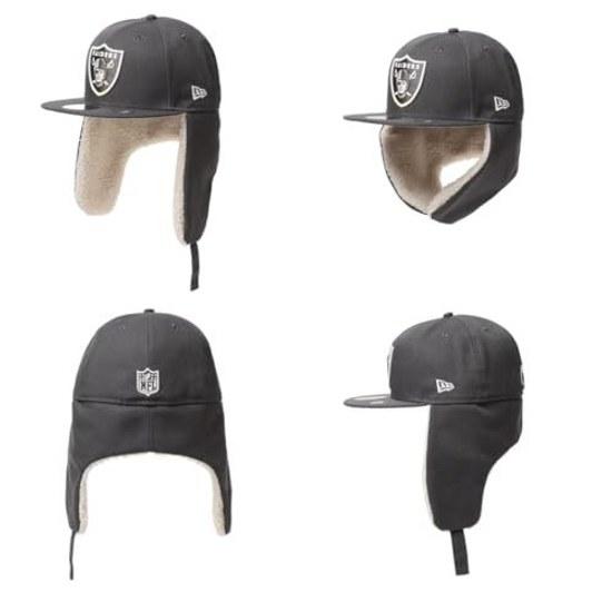 Era 59FIFTY Dog Ear Las Vegas Raiders Dark Pewter Cap Hat Unisex Flap Muff (JP Numeric Size 58.7 cm
