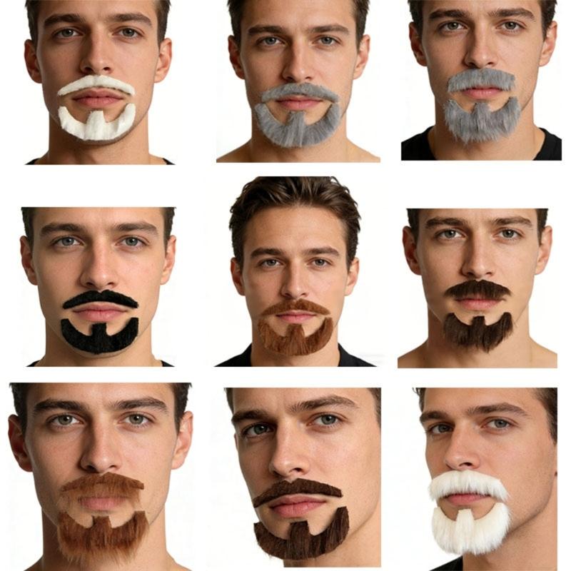 Costume Mustache and Goatee Set with Adhesive Wear for Cosplay Looks, Theater Outfits, Party Styling and Booth Photos