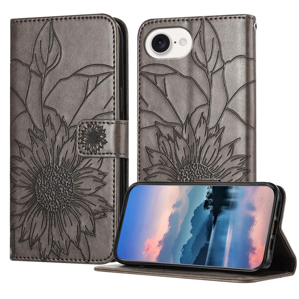 For iPhone 16e Case Sunflower Imprinted Wallet Stand Folio Flip Leather Cover
